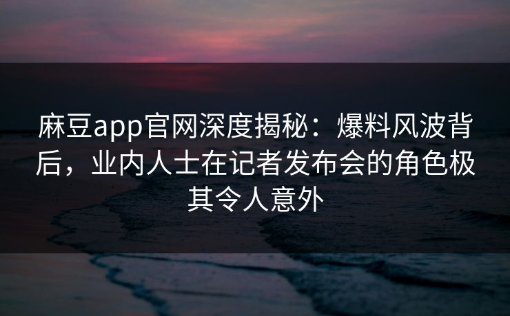 麻豆app官网深度揭秘：爆料风波背后，业内人士在记者发布会的角色极其令人意外  第1张