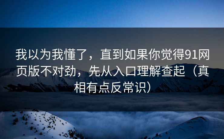 我以为我懂了,直到如果你觉得91网页版不对劲,先从入口理解查起(真相有点反常识)